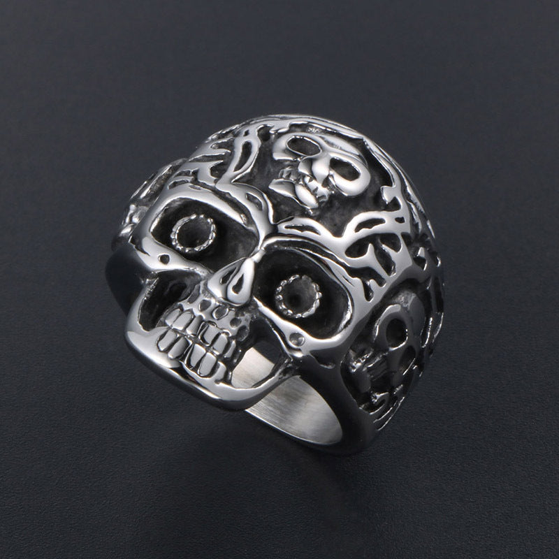 Titanium Steel Hip Hop Skull Ring for Men - Retro American and European Style