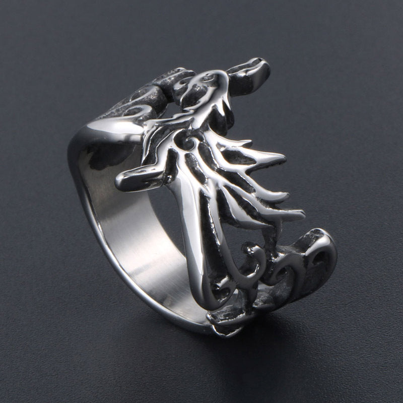 Retro Phoenix Bird Titanium Steel Ring for Men - National Style Fashion Jewelry Wholesale