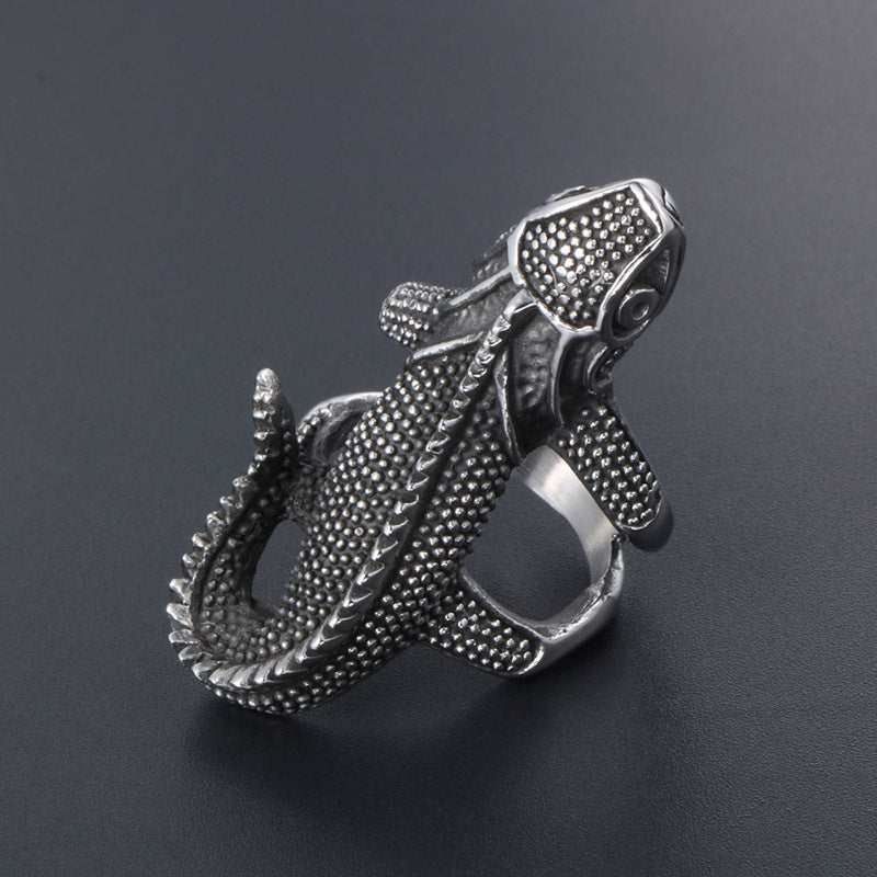 Planderful Everyday Genie Retro Punk Lizard Ring for Men in European and American Titanium Steel, Trendy Hip-Hop Style