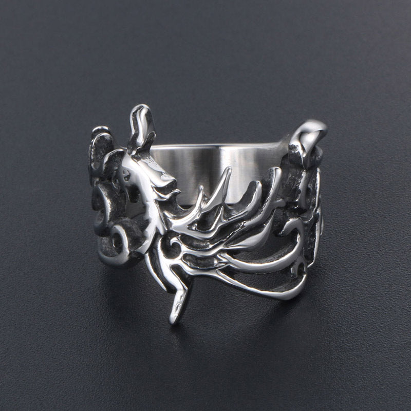 Retro Phoenix Bird Titanium Steel Ring for Men - National Style Fashion Jewelry Wholesale