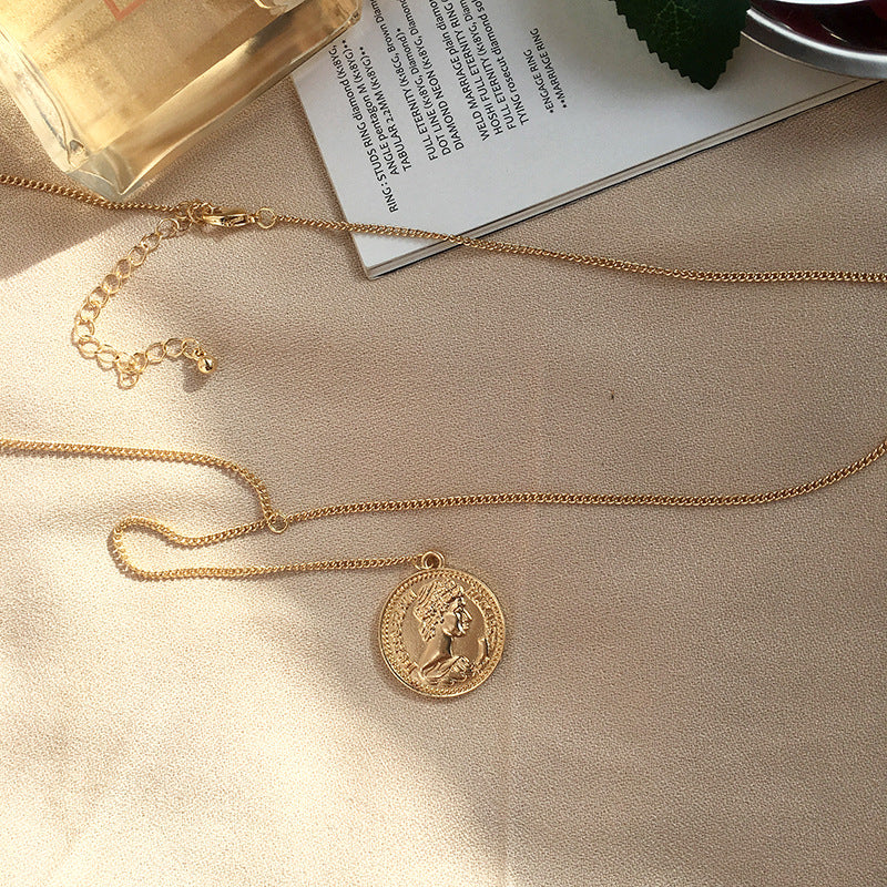 Golden Coin Pendant Necklace - Women's Fashion Statement Jewelry