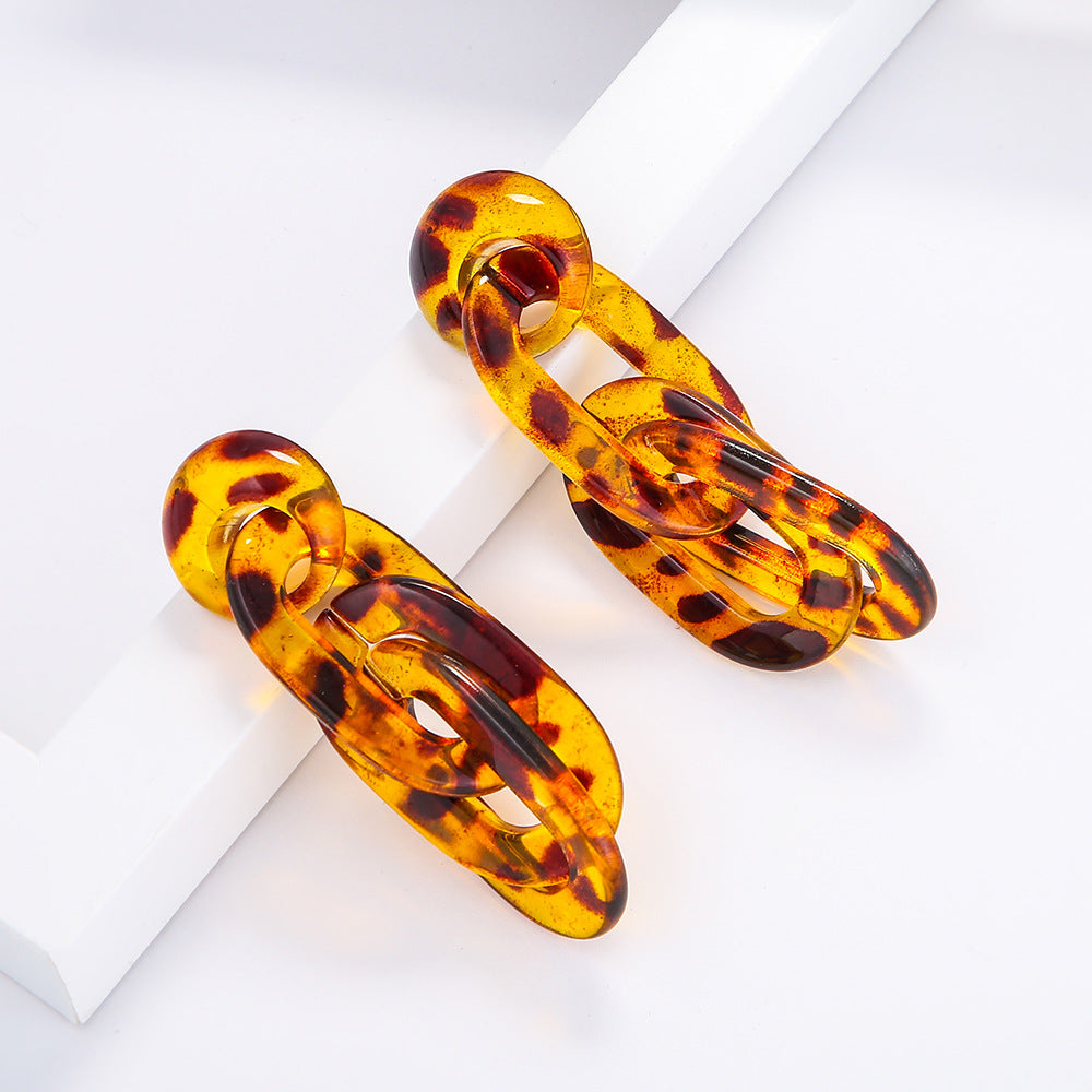 Leopard Print Resin Multi Ring Earrings