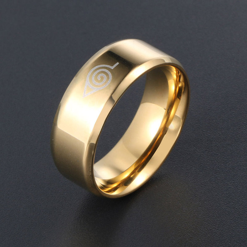 Naruto-Inspired Men's Titanium Steel Ring - Stylish Two-Color Animation Jewelry for Him