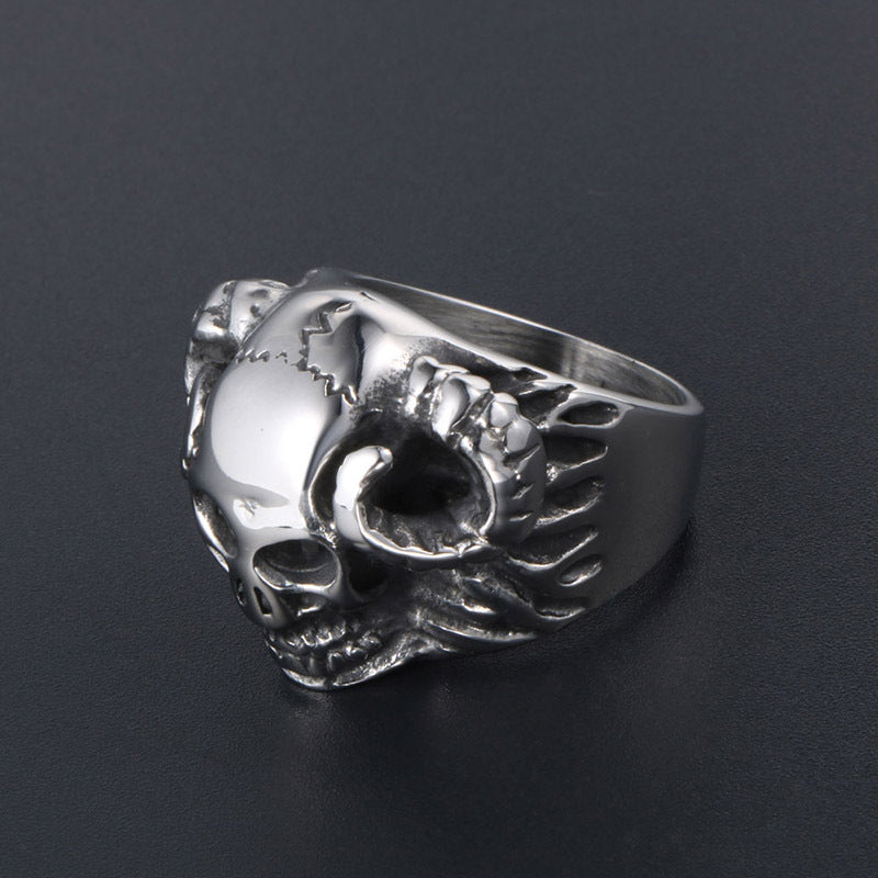 Gothic Punk Titanium Steel Ring for Men - Inspired by World of Warcraft Sheep Head Design