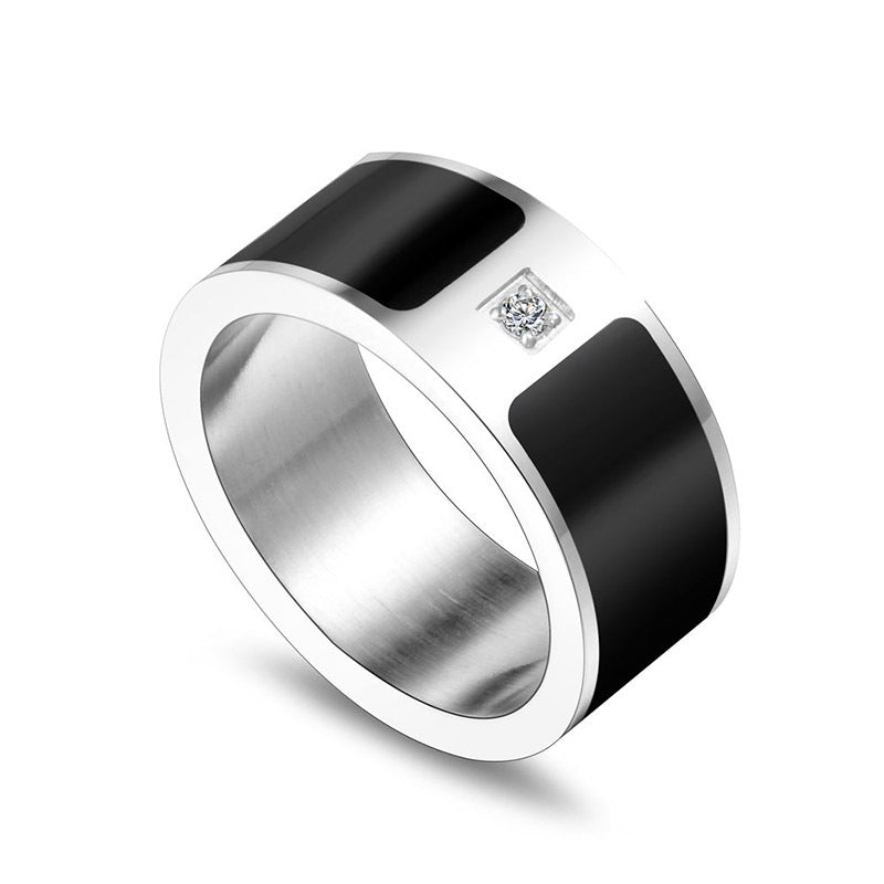 Titanium Steel Couple Rings with Black and White Zircon - Beijing Love Story Non-Fading Design for Men and Women