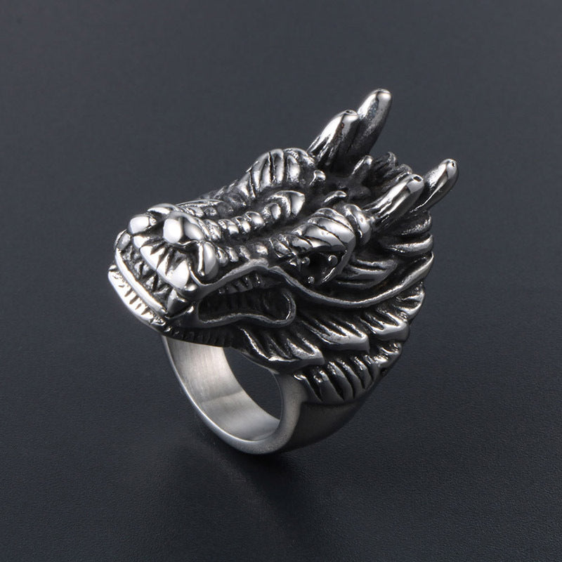 Vintage Dragon-Inspired Titanium Steel Ring for Men - Stylish Punk Fashion Jewelry