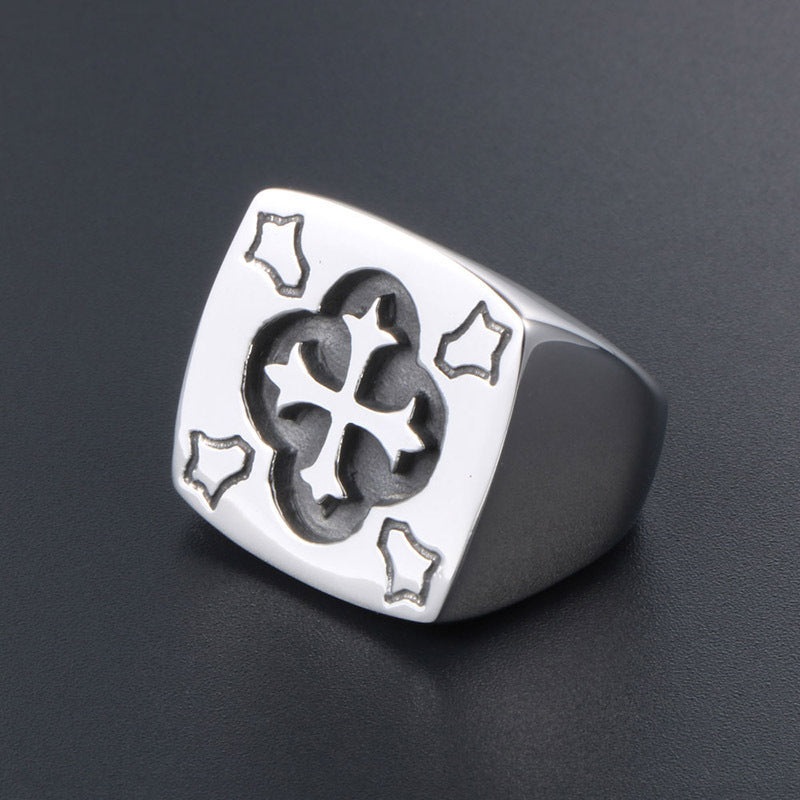 Customizable Vintage Titanium Steel Men's Cross Ring - Exaggerated Design for Everyday Wear