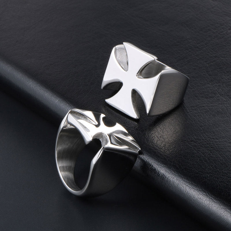 Sleek Cross-Shaped Titanium Steel Ring for Trendy Men and Women