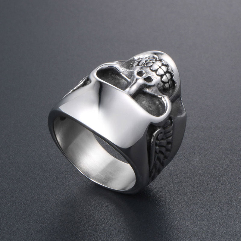 Gothic Rock Punk Skull Titanium Steel Ring for Men - Cross-border Supply