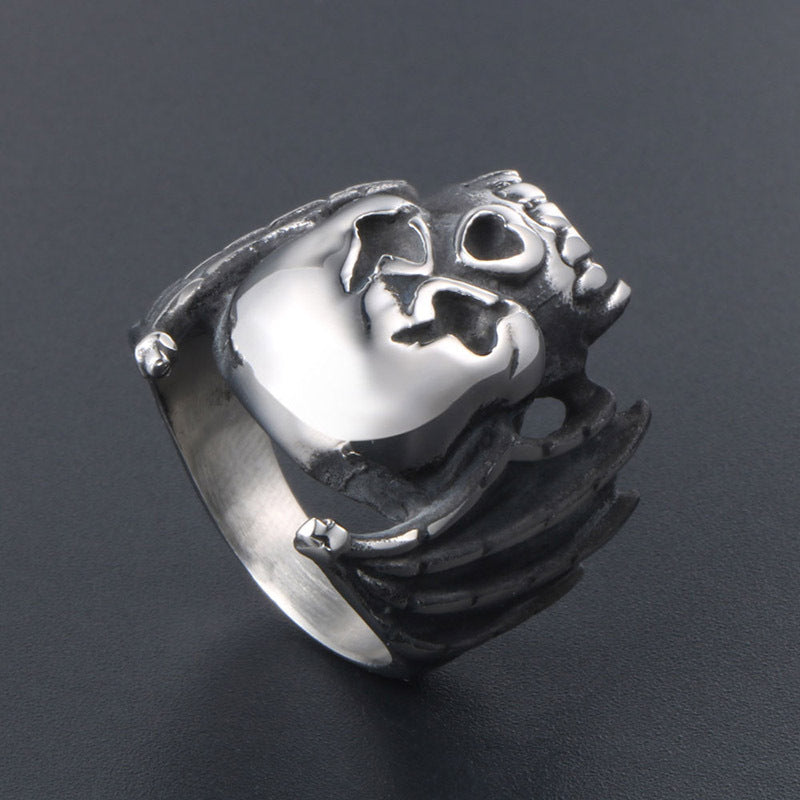 Exaggerated Vintage Bat Skull Titanium Steel Ring for Men - Punk Style Jewelry