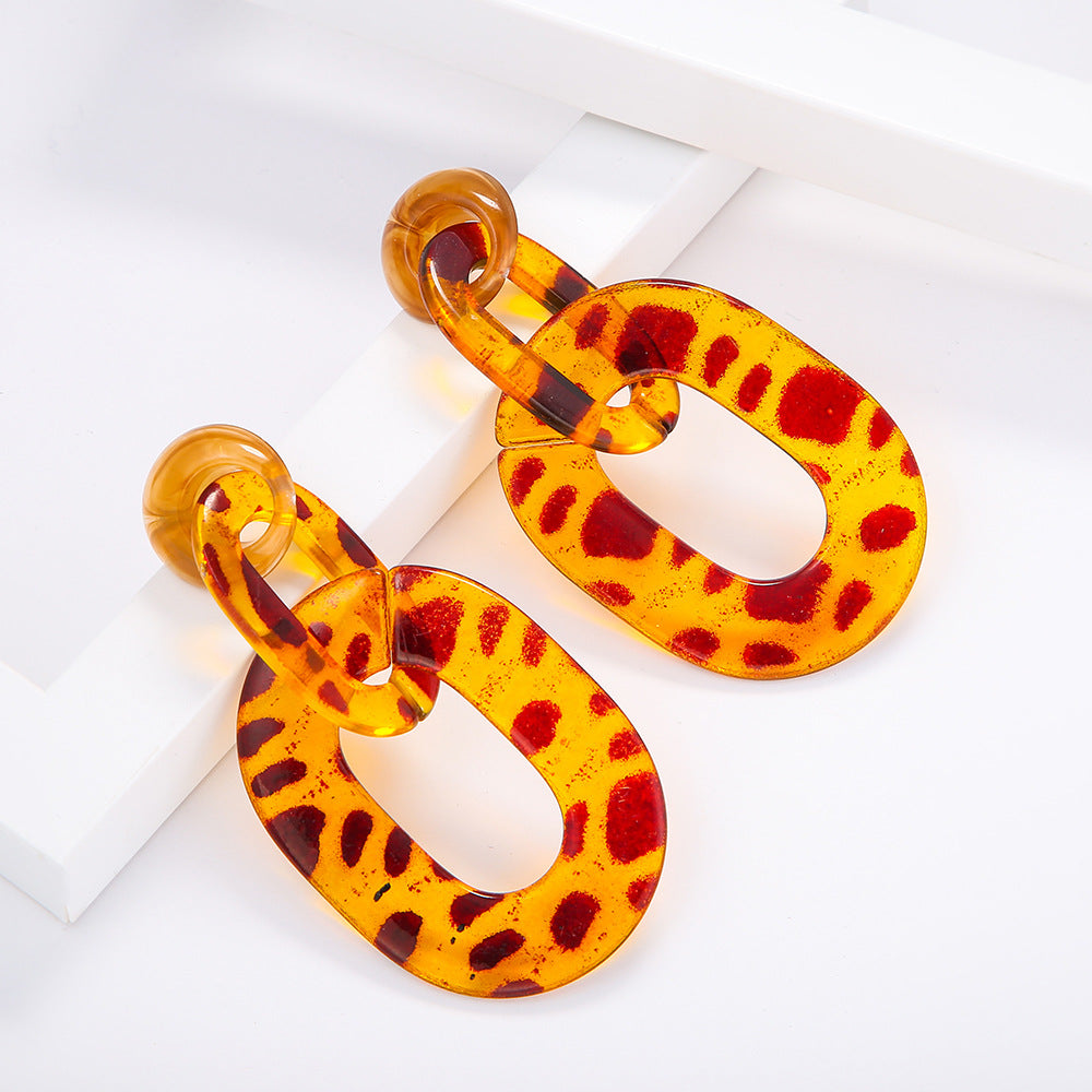 Leopard Print Resin Multi Ring Earrings