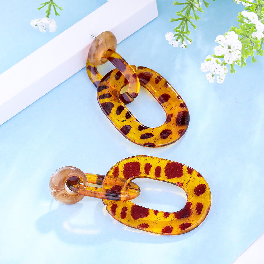 Leopard Print Resin Multi Ring Earrings