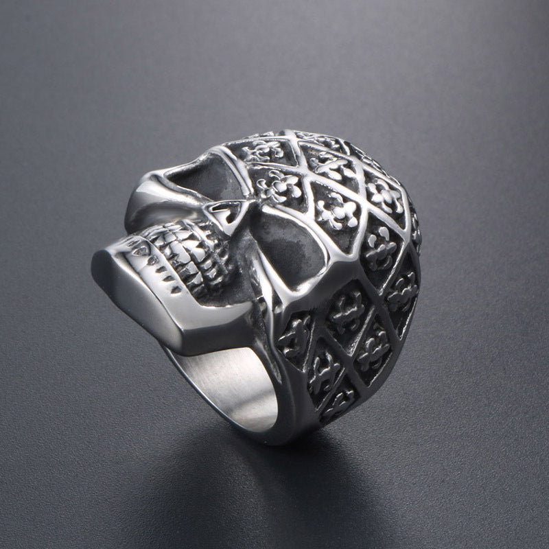 Customizable Hip-Hop Skull Ring for Men - Stainless Steel and Titanium Steel Scout Flower Design, Sizes 7-12