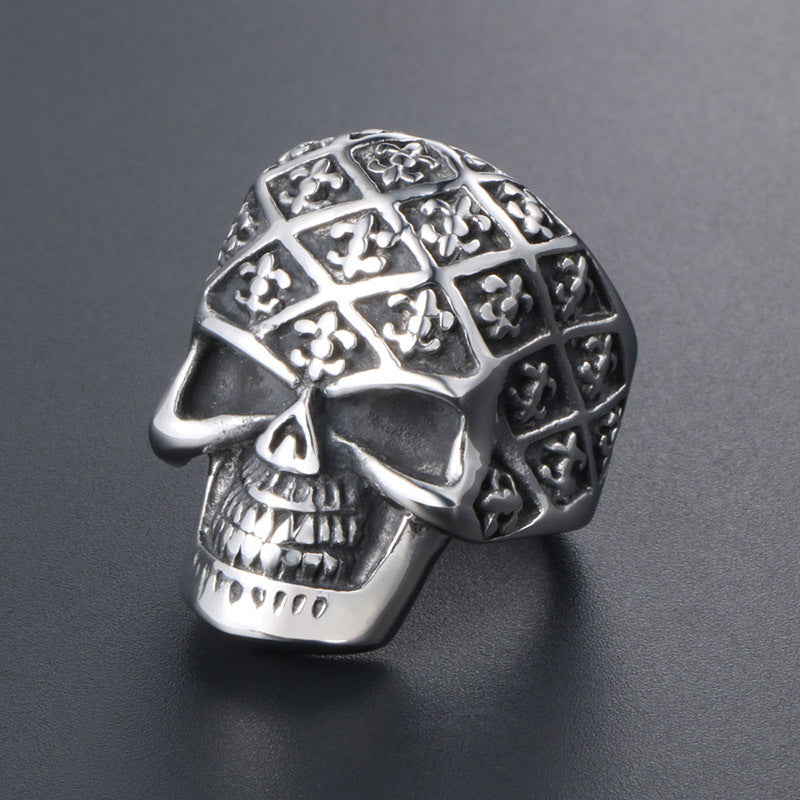 Customizable Hip-Hop Skull Ring for Men - Stainless Steel and Titanium Steel Scout Flower Design, Sizes 7-12