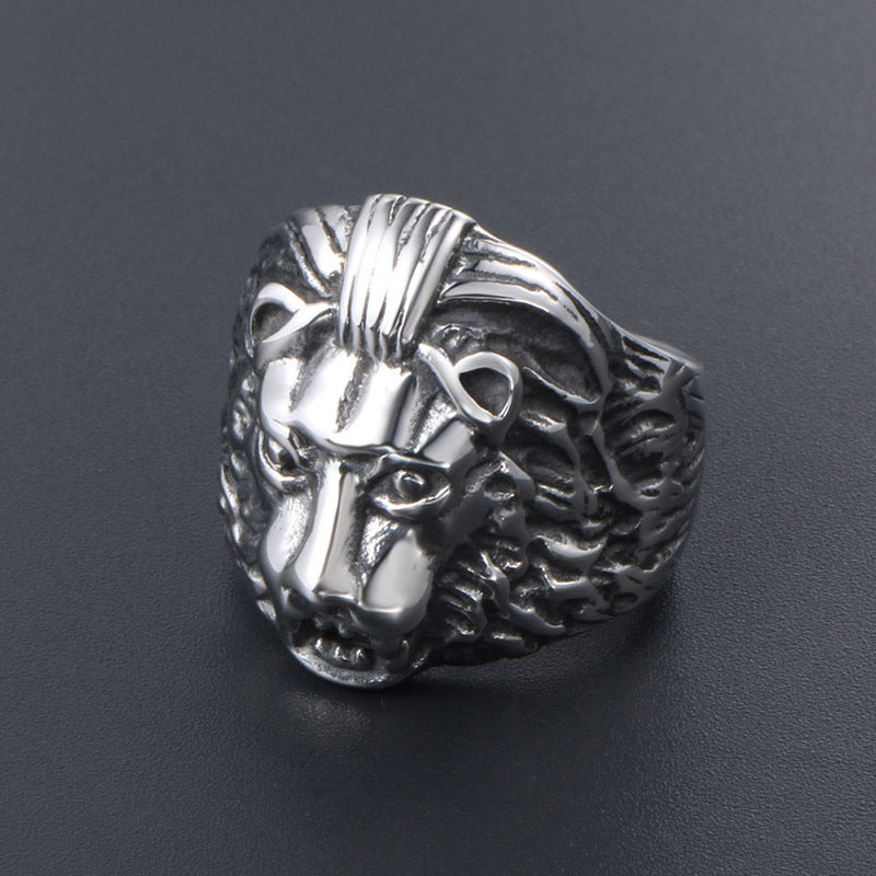 Men's Retro Titanium Steel Lion Head Ring - Cool Wholesale Jewelry for Everyday Wear