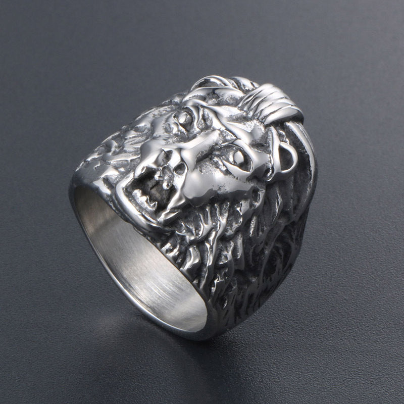 Men's Retro Titanium Steel Lion Head Ring - Cool Wholesale Jewelry for Everyday Wear