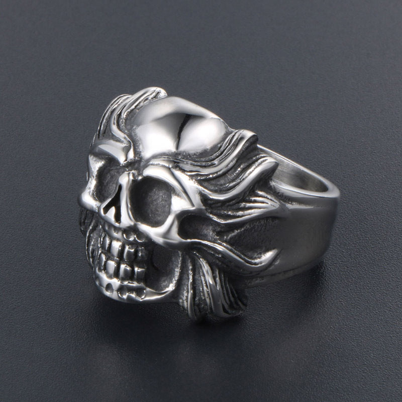 Titanium Steel Dark Tiger Skull Ring for Men - Ghost Head Self-Defense Jewelry with Dragon Claw Design