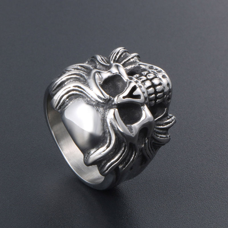 Titanium Steel Dark Tiger Skull Ring for Men - Ghost Head Self-Defense Jewelry with Dragon Claw Design