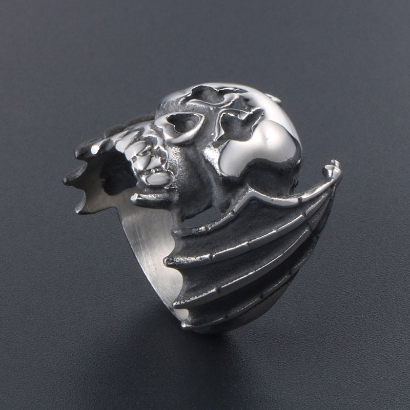 Exaggerated Vintage Bat Skull Titanium Steel Ring for Men - Punk Style Jewelry