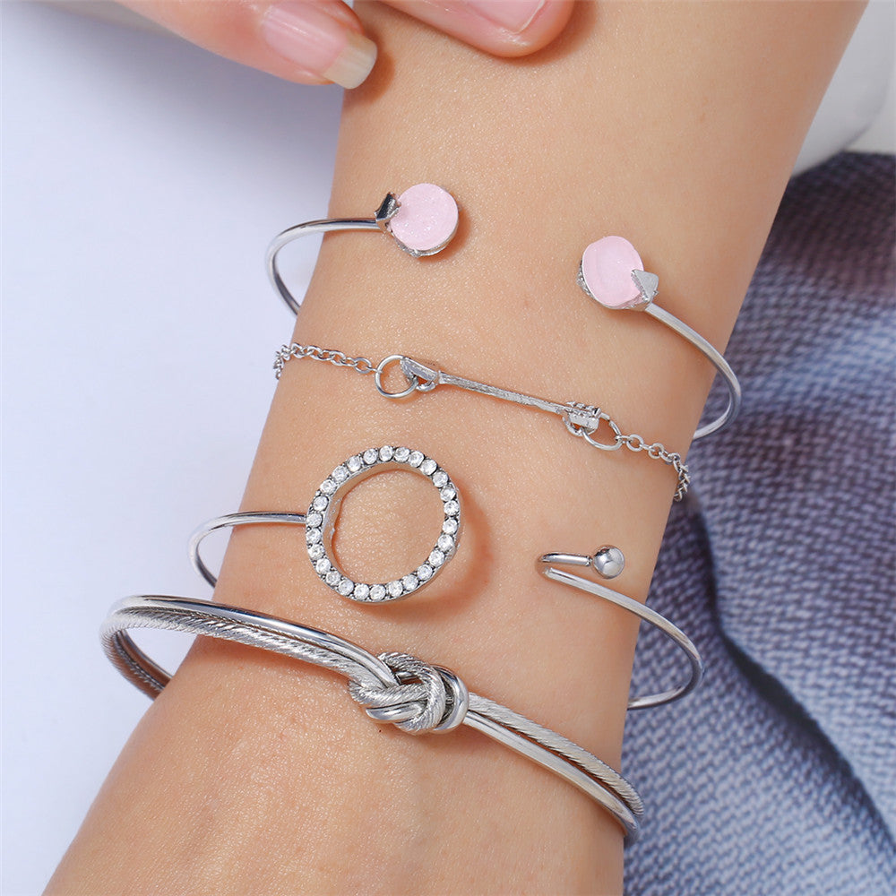 Chic Geometric Arrow Bracelet Set with Rhinestones