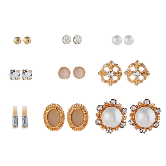 Fashion Fusion Earring Set with Cat's Eye Stone and Diamond Pearls