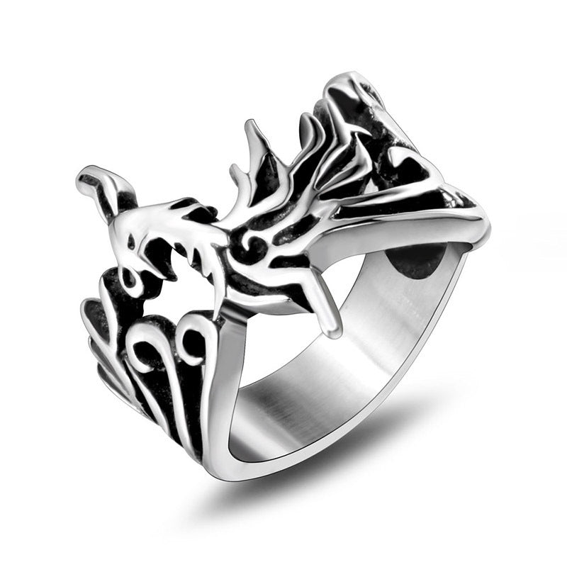 Retro Phoenix Bird Titanium Steel Ring for Men - National Style Fashion Jewelry Wholesale