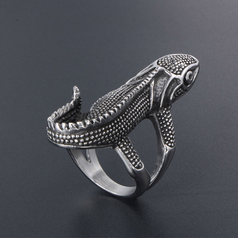 Planderful Everyday Genie Retro Punk Lizard Ring for Men in European and American Titanium Steel, Trendy Hip-Hop Style