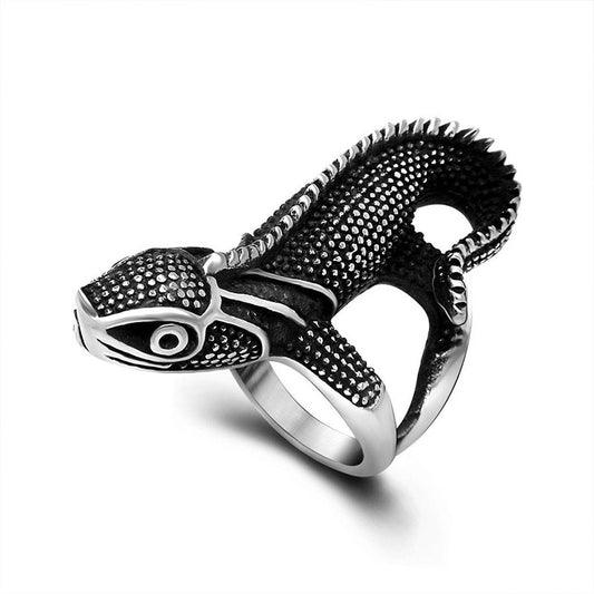 Planderful Everyday Genie Retro Punk Lizard Ring for Men in European and American Titanium Steel, Trendy Hip-Hop Style