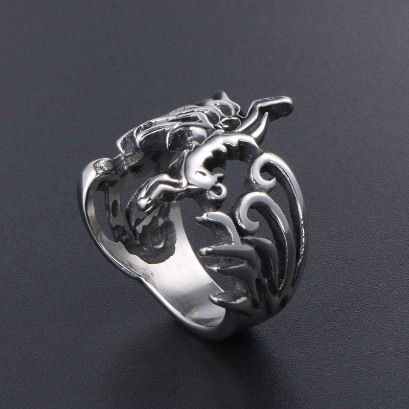 Retro Phoenix Bird Titanium Steel Ring for Men - National Style Fashion Jewelry Wholesale