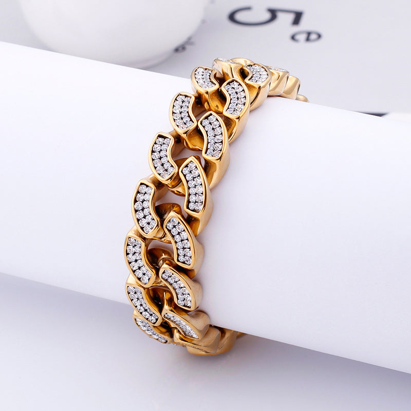 Stylish Hip-Hop Cuban Link Bracelet for Men - Zircon-Encrusted Nightclub Jewelry