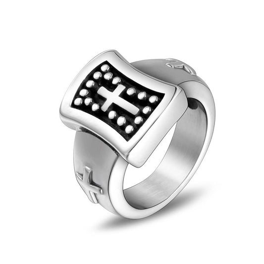 Punk-Inspired Retro Titanium Steel Cross Ring for Men - Trendy Brand Jewelry