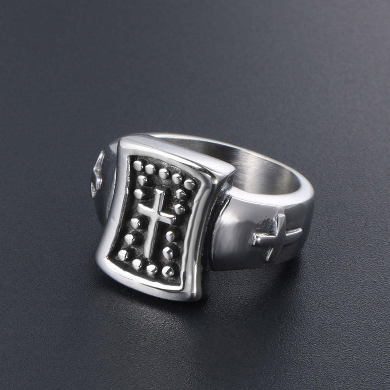 Punk-Inspired Retro Titanium Steel Cross Ring for Men - Trendy Brand Jewelry