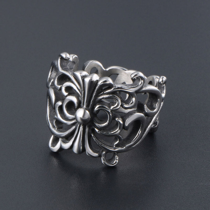 Vintage-Inspired Titanium Steel Butterfly Ring, Customizable Unisex Jewelry