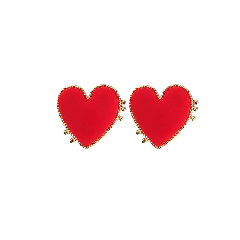 Vibrant Red Heart Cross-Border Earrings with Acrylic Details