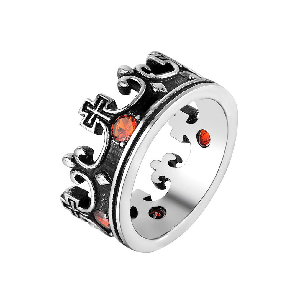 Gothic Titanium Retro Ring with Zircon Gem for Men and Women