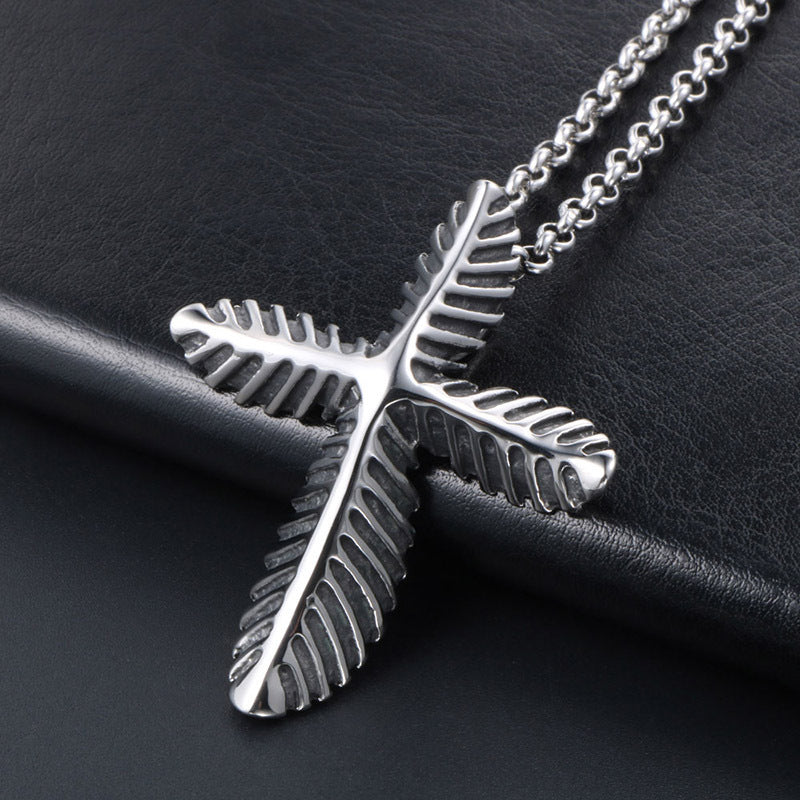 Titanium Steel Vintage Leaf Pendant Necklace for Men and Women - Stylish Sweater Chain Accessories