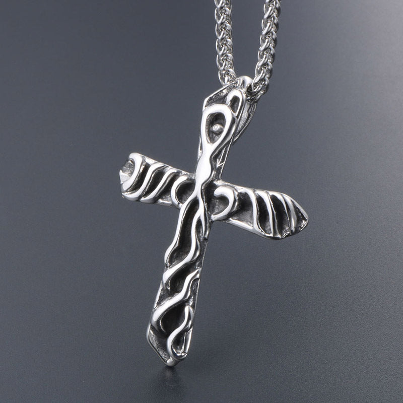 Personalized Textured Titanium Steel Cross Pendant Necklace for Men - Stylish Gift Option