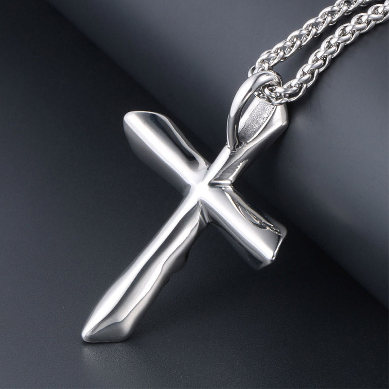 Personalized Textured Titanium Steel Cross Pendant Necklace for Men - Stylish Gift Option