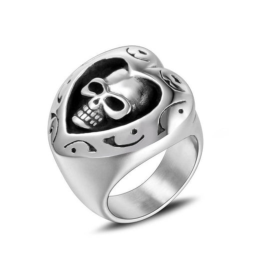 Vintage-Inspired Titanium Steel Heart Skull Ring for Men - Halloween Retro Jewelry