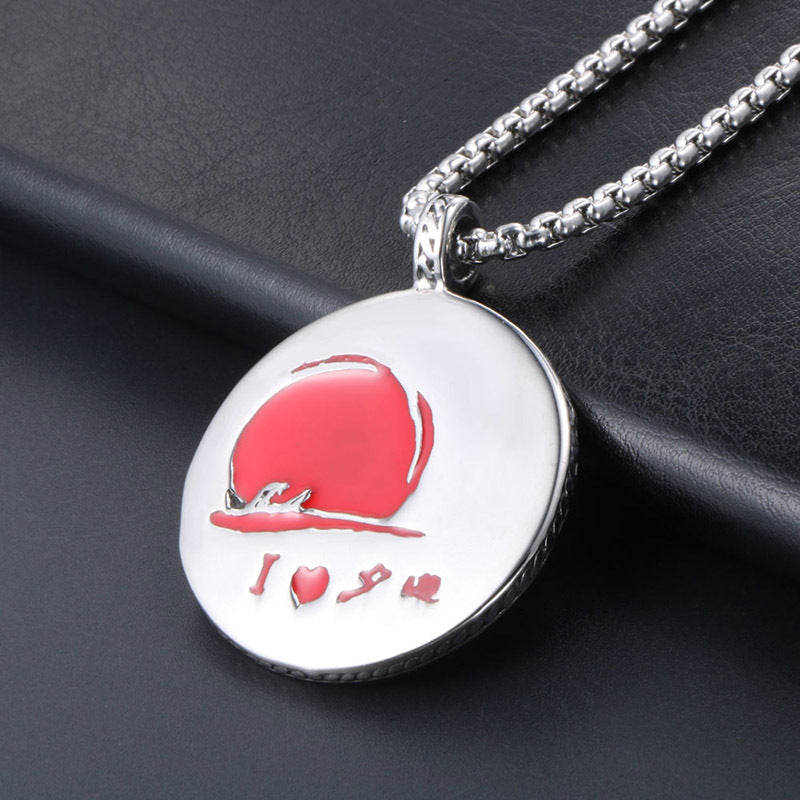 Sunset Red Titanium Steel Pendant Necklace for Men - Stylish Epoxy Design