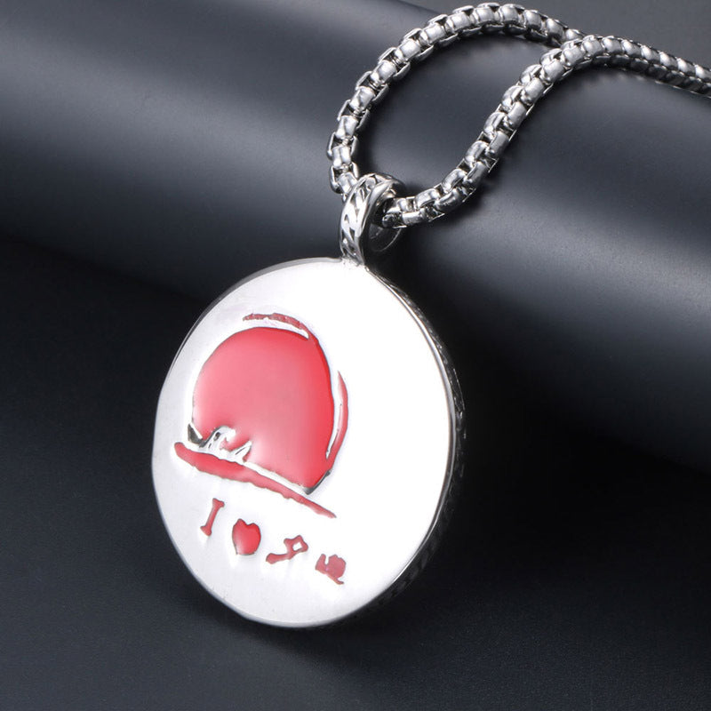 Sunset Red Titanium Steel Pendant Necklace for Men - Stylish Epoxy Design