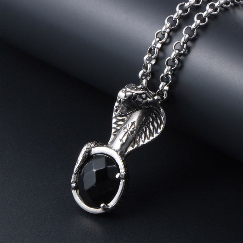 Customizable Cobra Pendant Necklace in Black and White Titanium Steel for Men - Wholesale Supplier