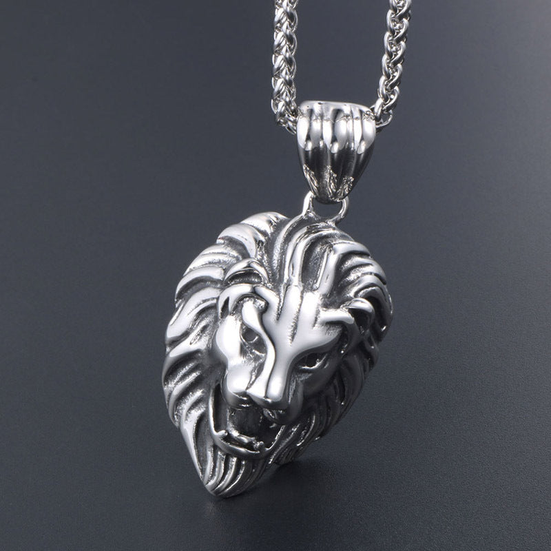 Majestic Retro Lion Head Pendant Necklace for Men - Trendy Fashion Statement in Durable Titanium Steel