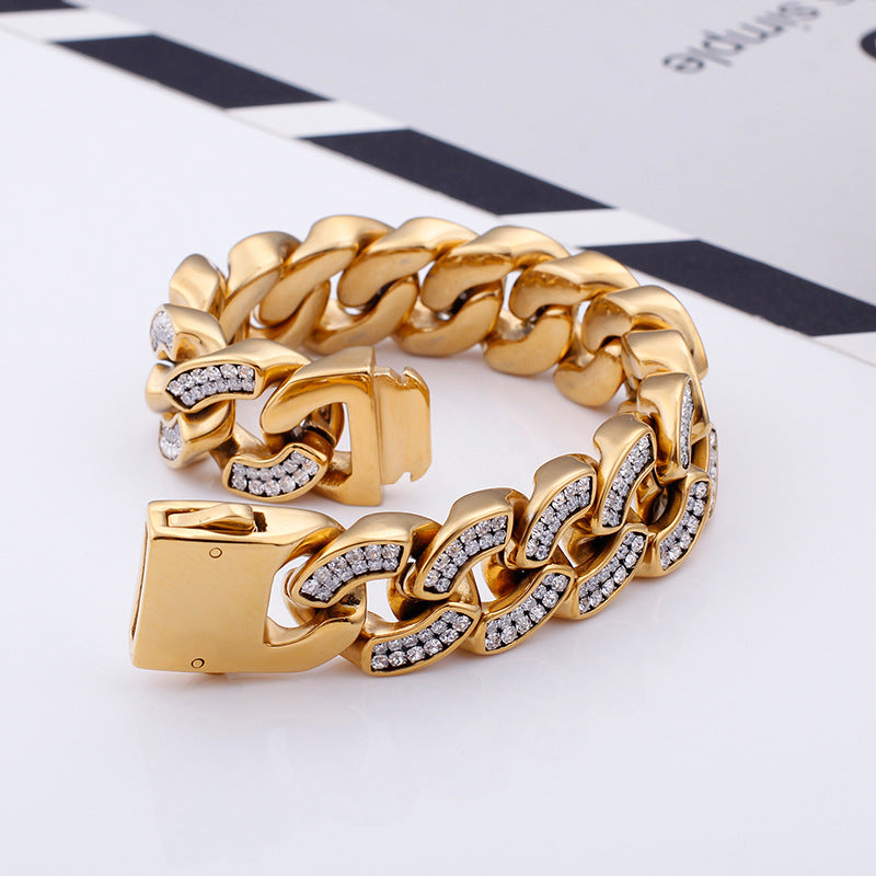 Stylish Hip-Hop Cuban Link Bracelet for Men - Zircon-Encrusted Nightclub Jewelry