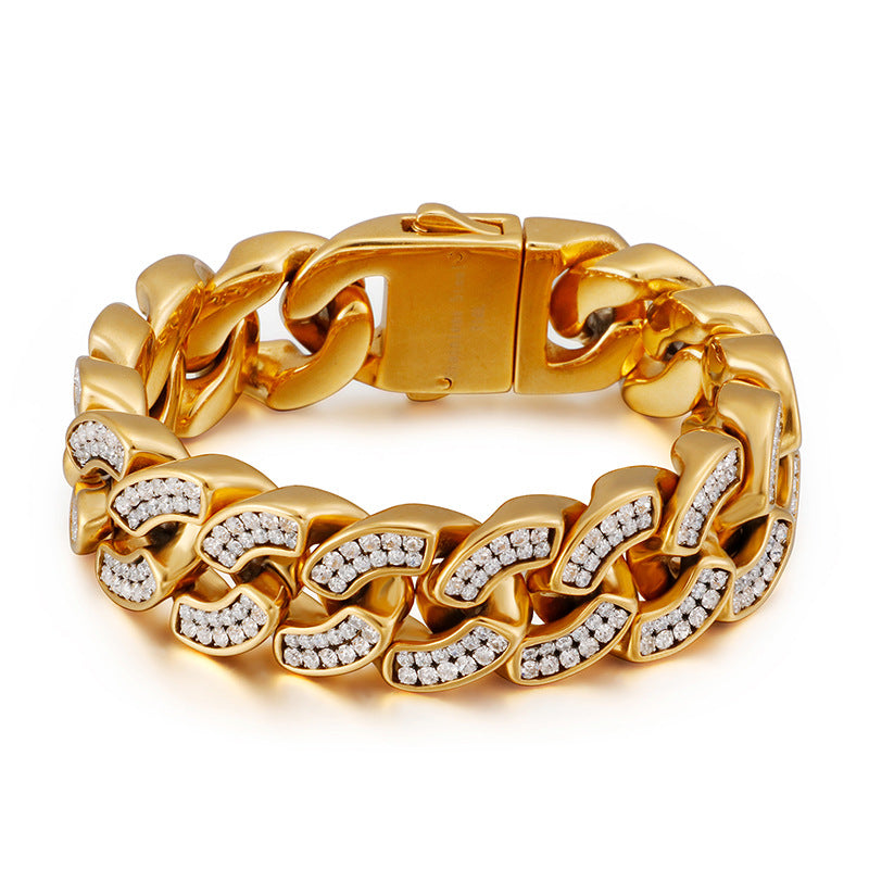 Stylish Hip-Hop Cuban Link Bracelet for Men - Zircon-Encrusted Nightclub Jewelry