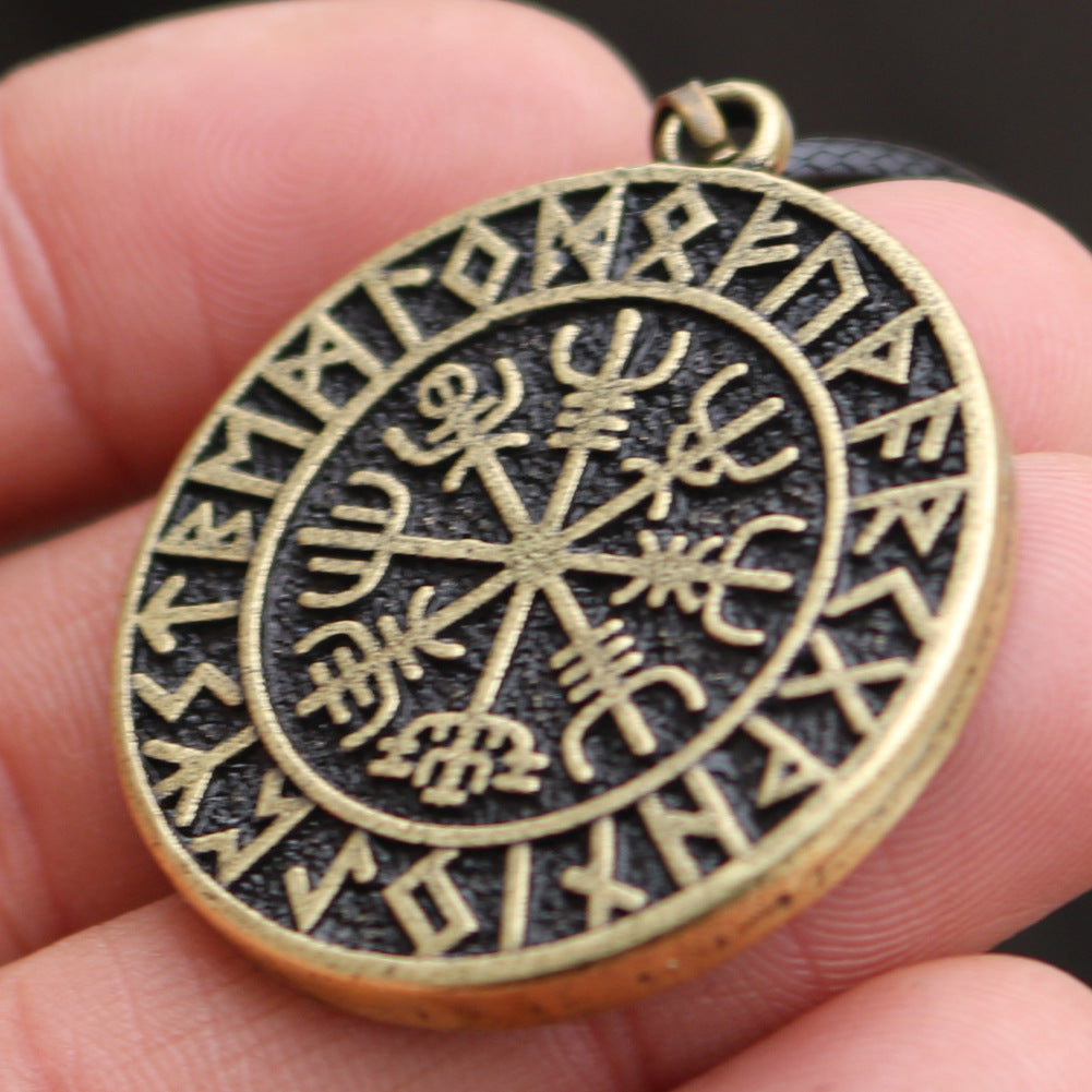 Viking Compass Metal Pendant Necklace for Men - Norse Legacy Design