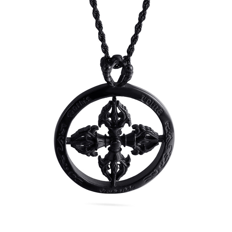 Vintage Punk Cross Vajra Round Pendant with Hollow Design for Men