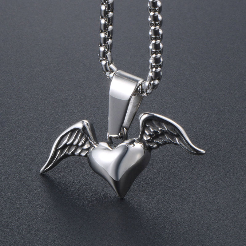 Personalized Titanium Steel Love Wing Pendant Necklace for Urban Fashion and Nightlife