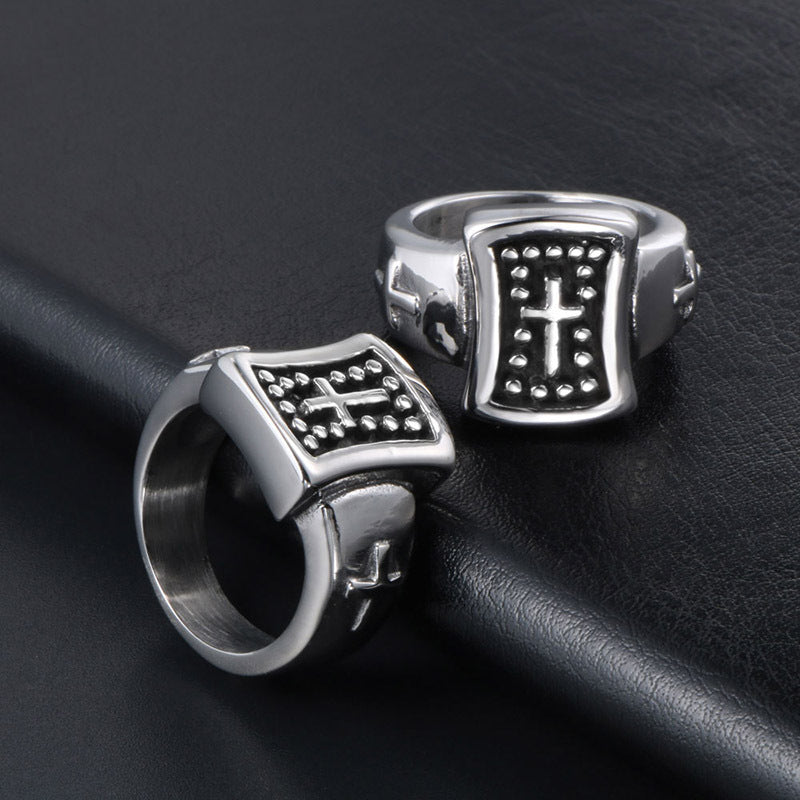 Punk-Inspired Retro Titanium Steel Cross Ring for Men - Trendy Brand Jewelry