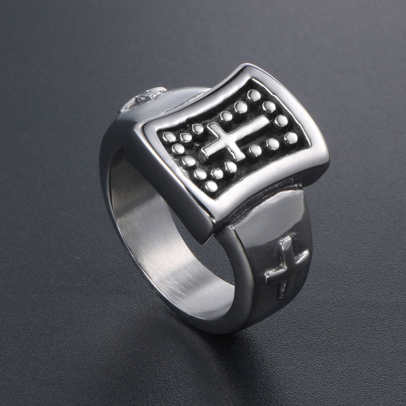 Punk-Inspired Retro Titanium Steel Cross Ring for Men - Trendy Brand Jewelry